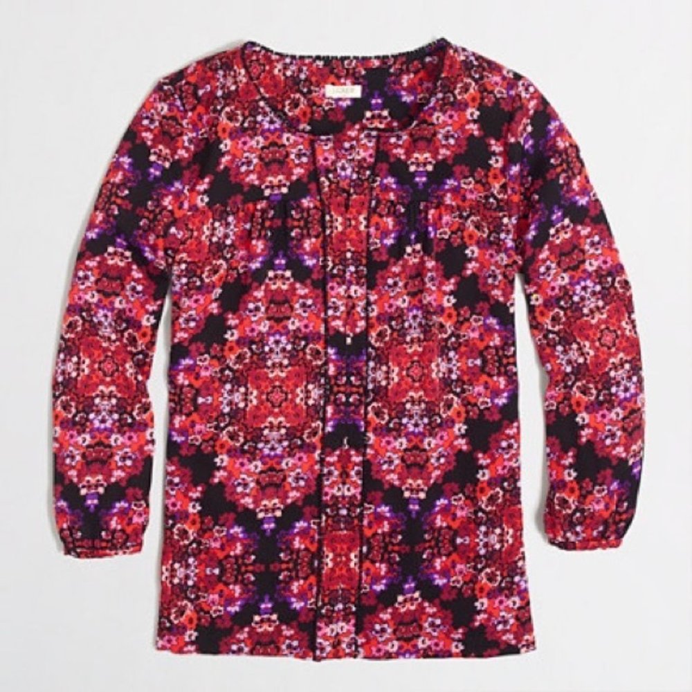 J. Crew Floral Popover Peasant Blouse Boho - M